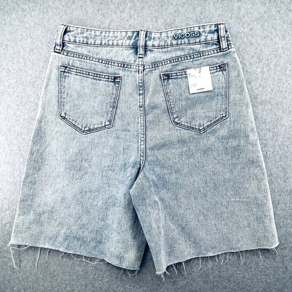 Vigoss Bermuda Denim Jean Size 27 Shorts Frayed Hem High Rise Blue Light Wash - Picture 2 of 14